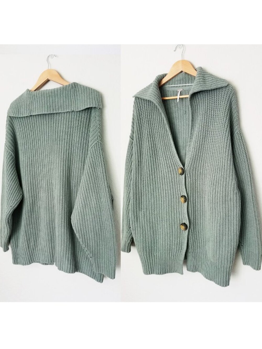 Free People Swim Too Deep Oversized Cardi Longline Cardigan M Seafoam Green $158 - Picture 16 of 16